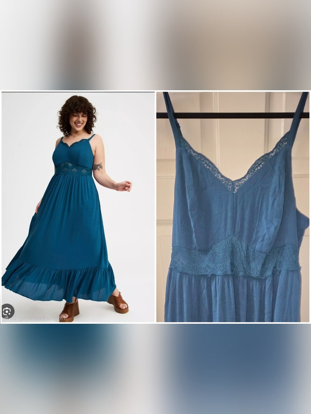 Torrid Sleeveless Teal Lace-Trim Maxi Dress